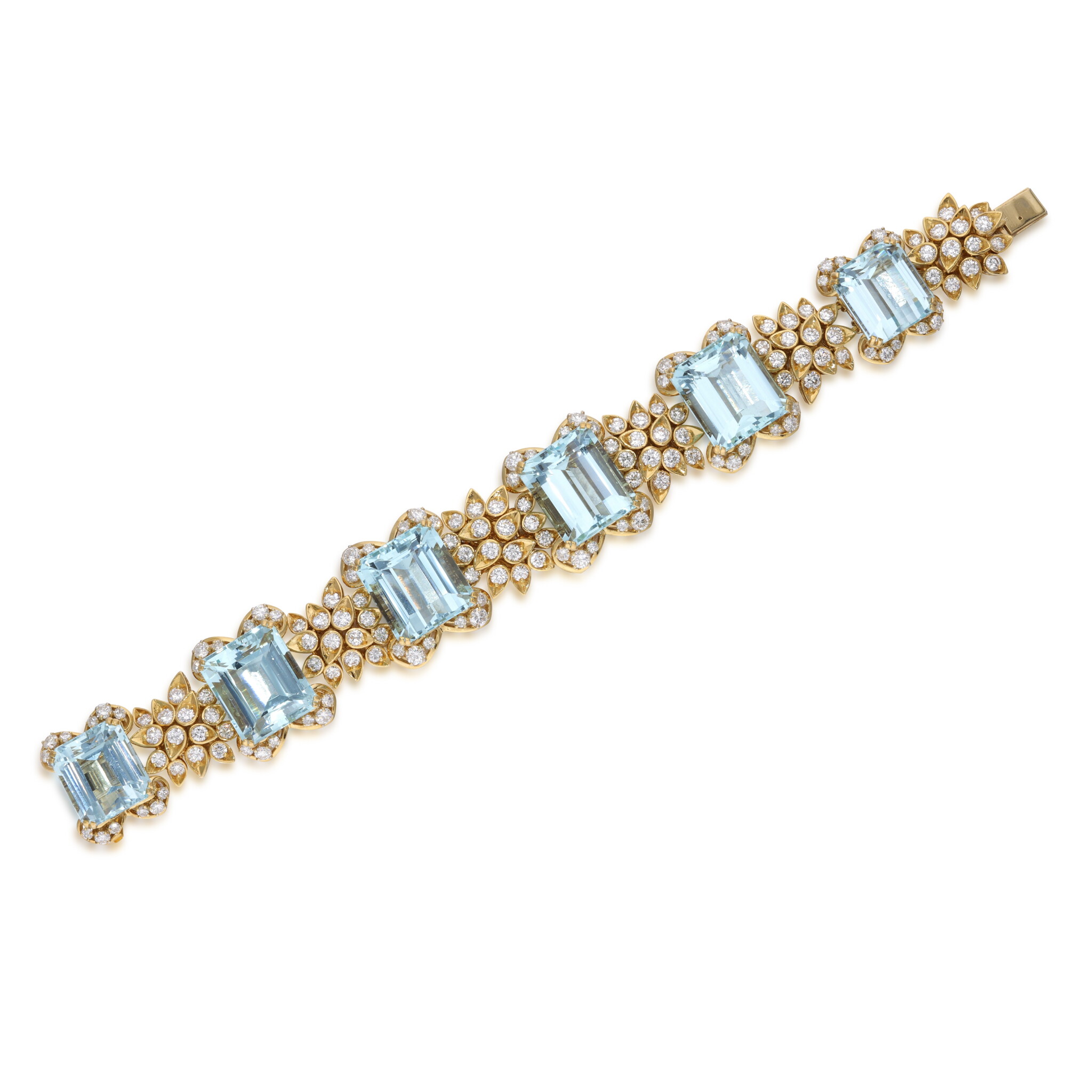Gold, Aquamarine and Diamond Bracelet — view 1