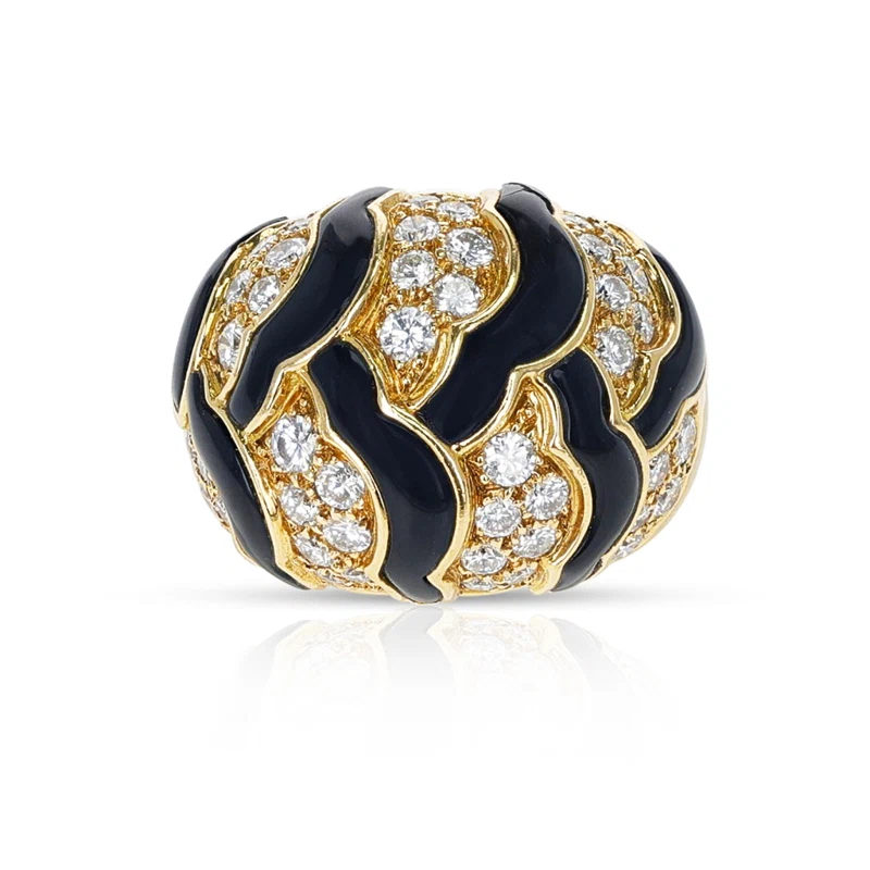 Gold, Black Onyx and Diamond Dome Ring
