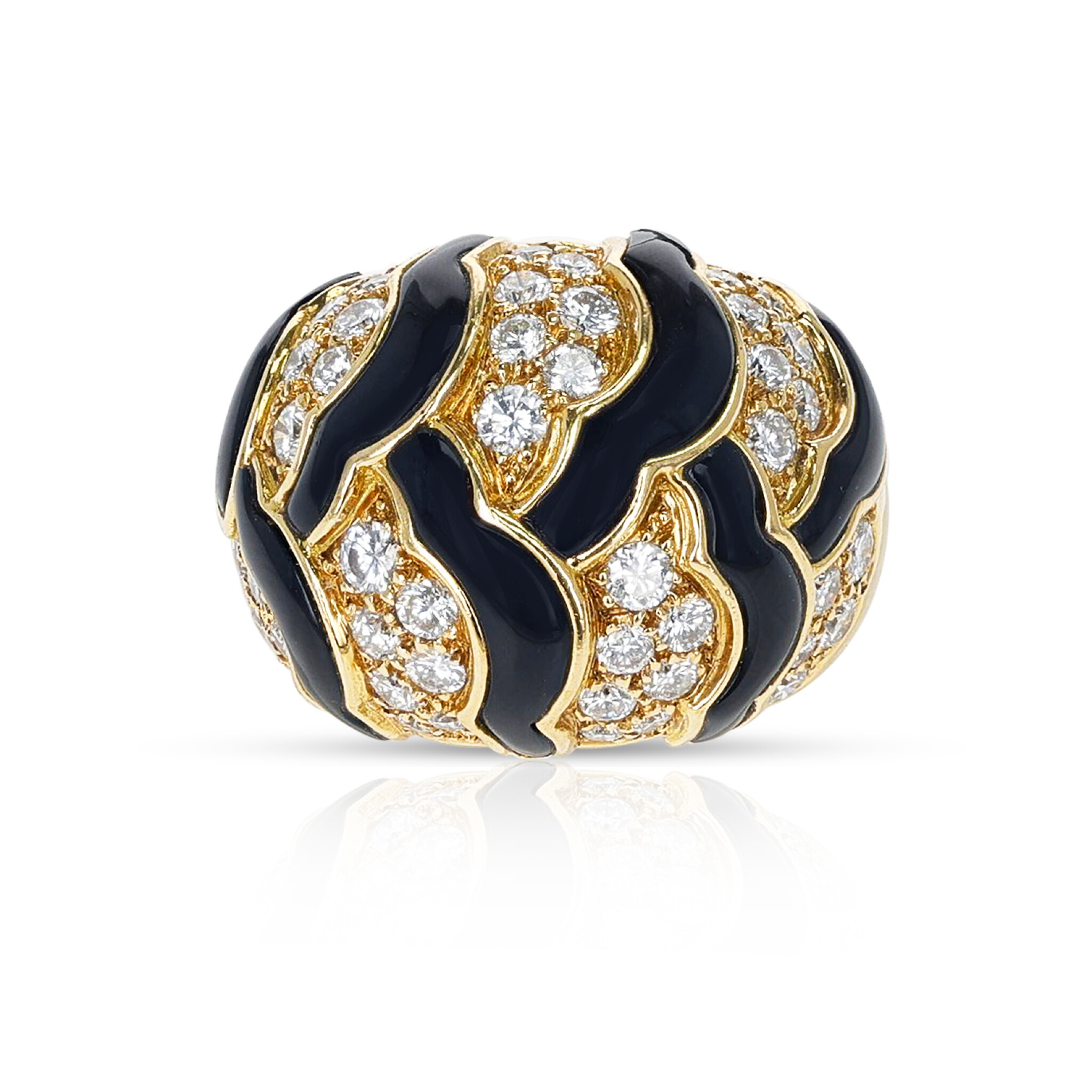 Gold, Black Onyx and Diamond Dome Ring — view 1