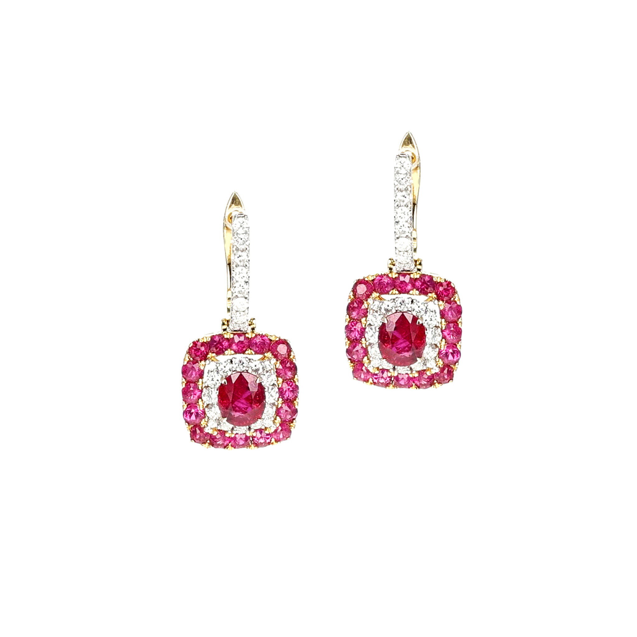 Gold, 1.60ct Burmese Ruby and Diamond Earrings — view 1