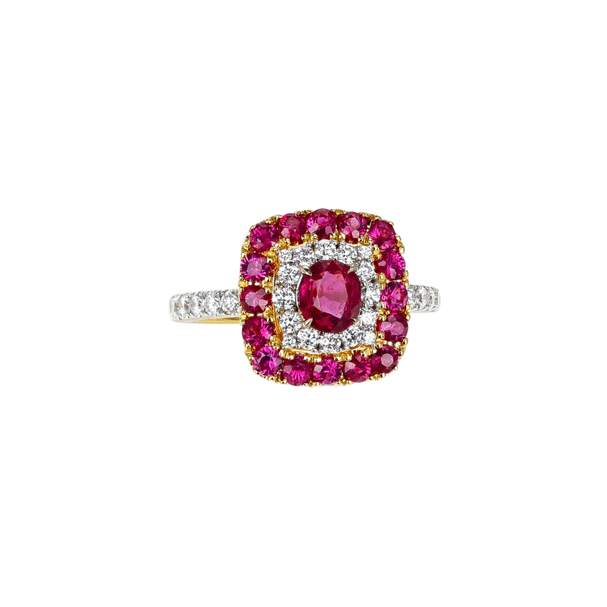 Gold, Burmese Ruby, Ruby and Diamond Ring — view 1