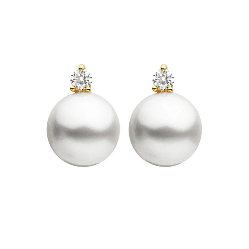 Gold, Cultured Pearl and Diamond Earclips