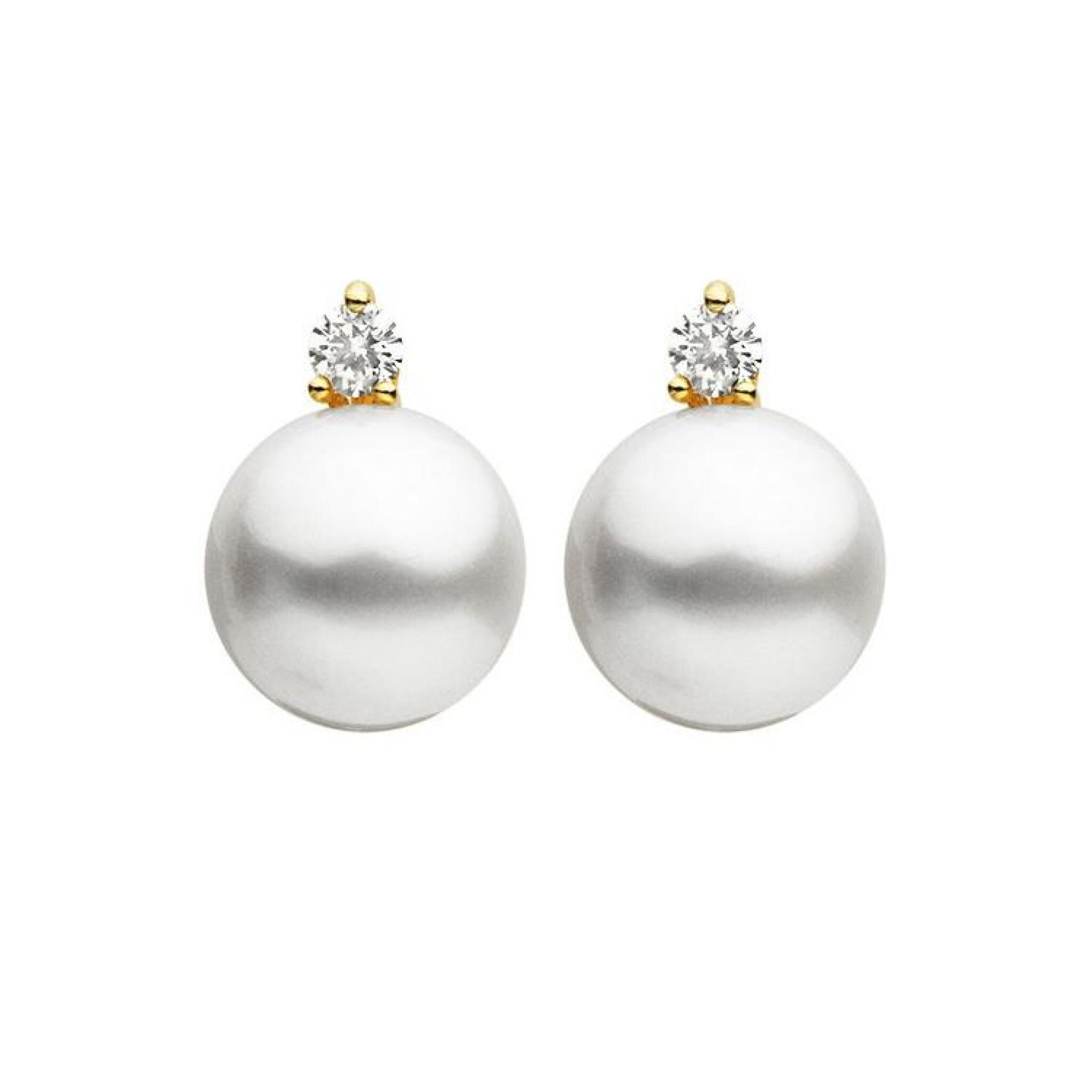Gold, Cultured Pearl and Diamond Earclips — view 1