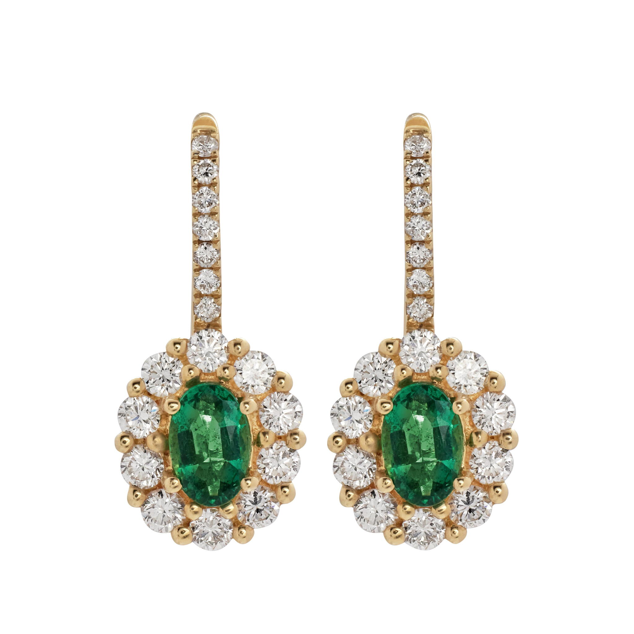 Gold, 0.80ctw Emerald and Diamond Earrings  — view 1