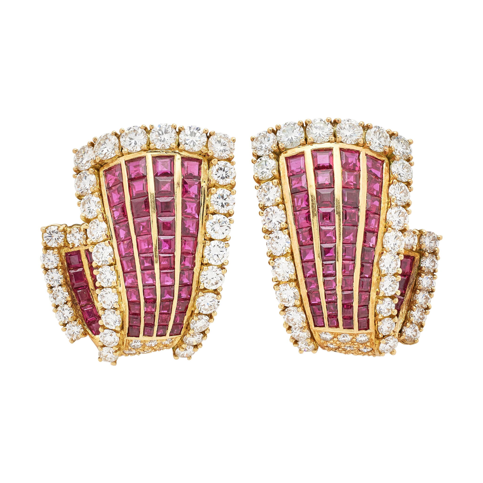 Gold, Diamond and Ruby Earclips — view 1