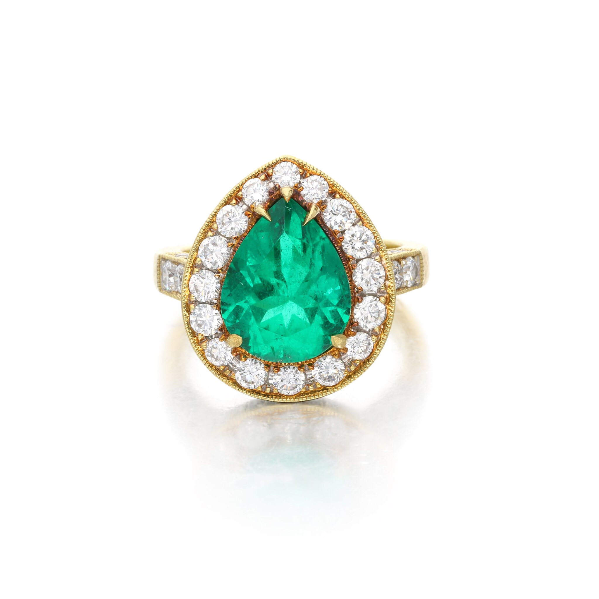 Gold, 3.25ct Colombian Emerald and Diamond Ring — view 1