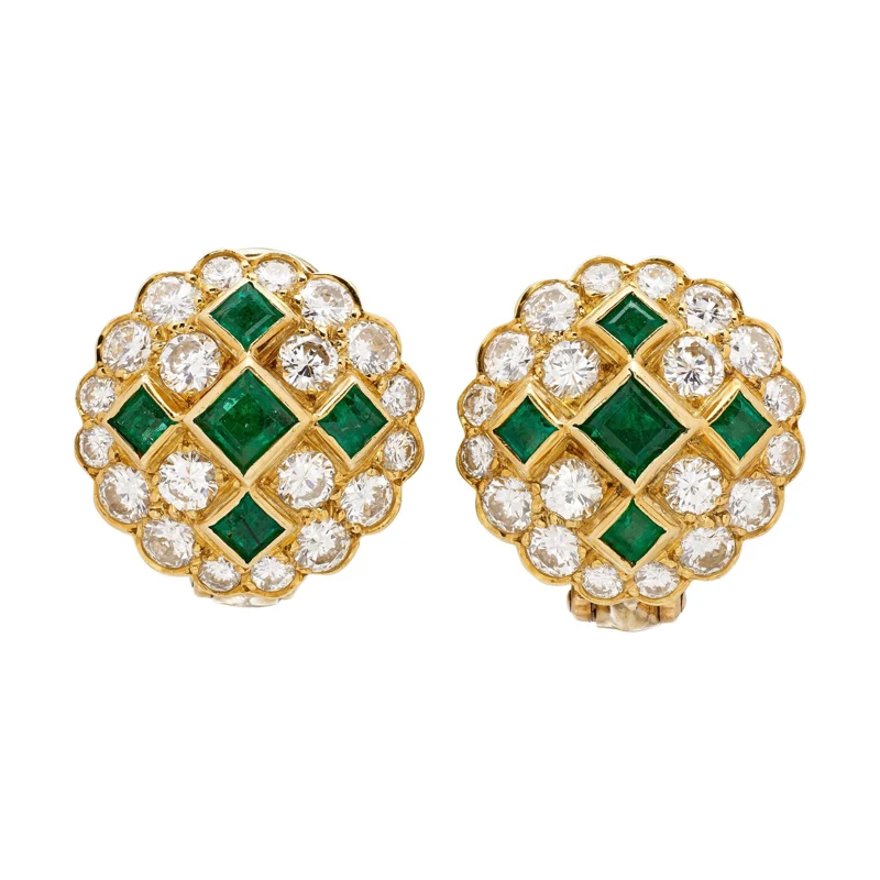 Gold, Emerald and Diamond Earclips