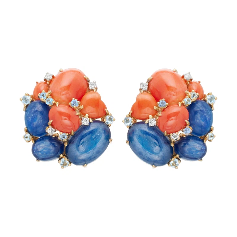 Gold, Kyanite, Coral, Topaz and Diamond Earclips