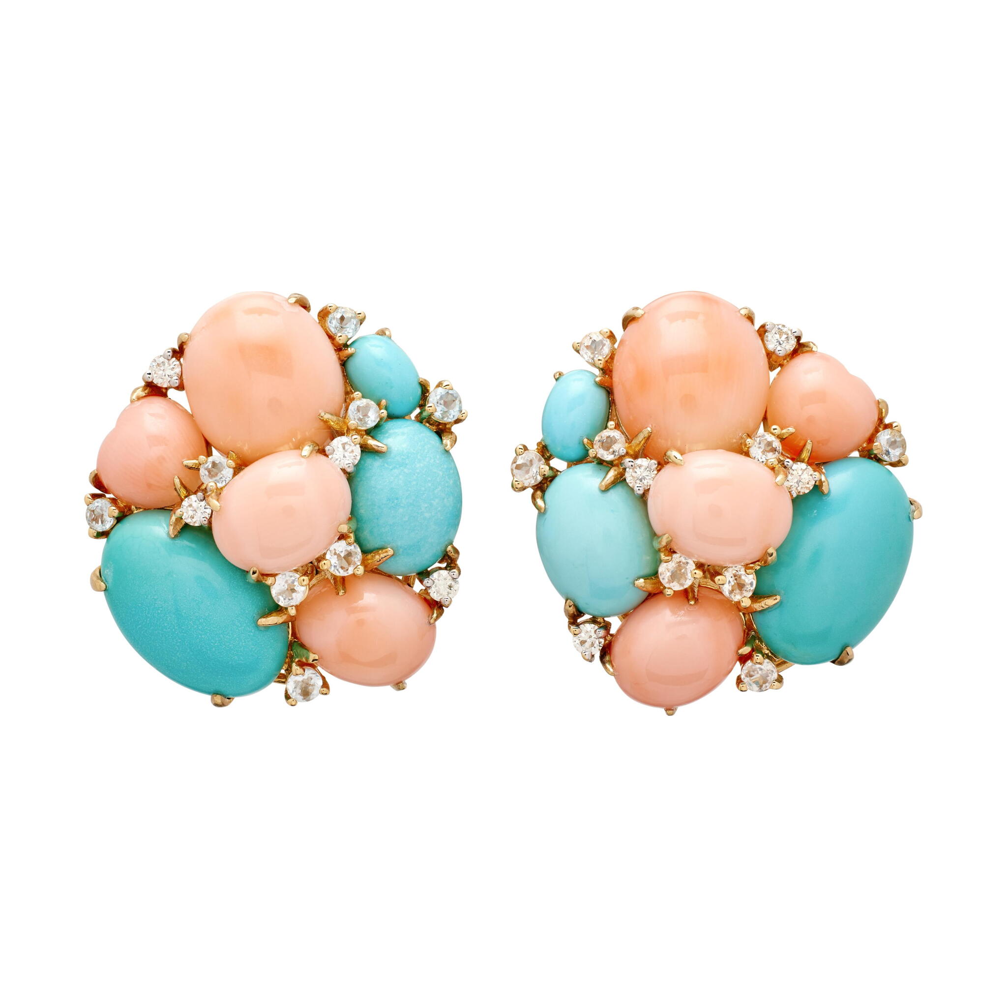 Gold, Multigem and Diamond Earclips — view 1