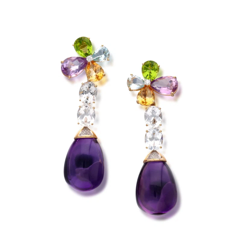 Gold, Multigem and Diamond Floral Earclips