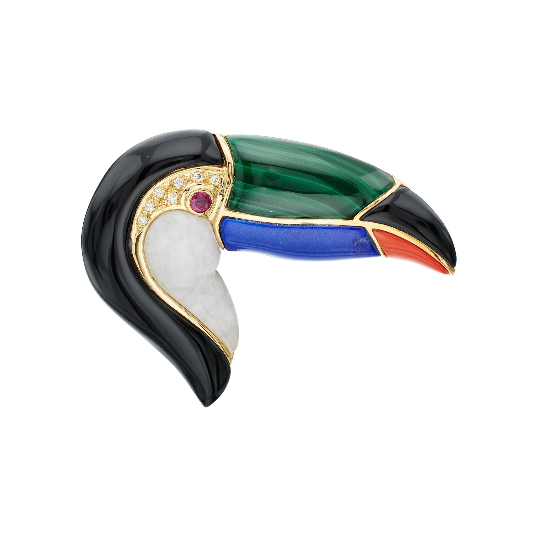Gold, Multigem and Diamond Toucan Brooch — view 1