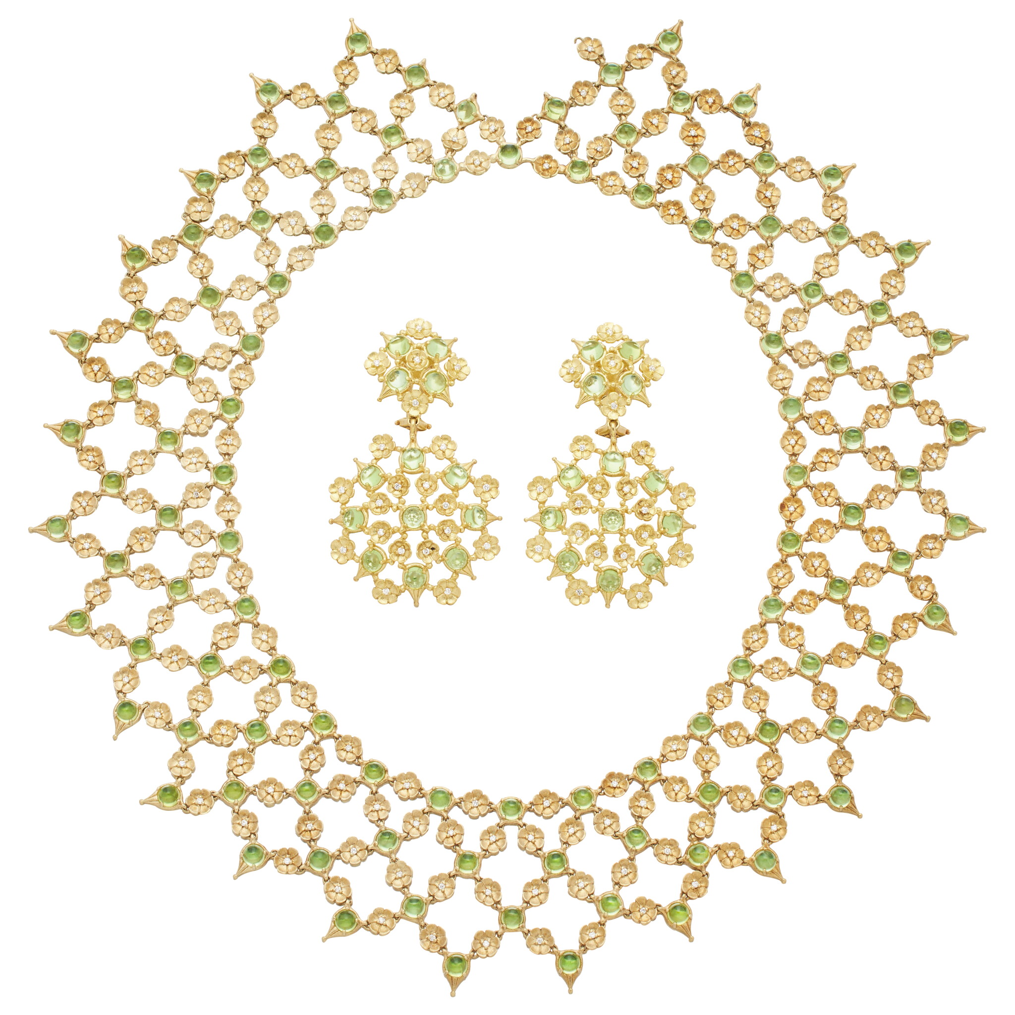 Gold, Peridot and Diamond Demi Parure  — view 1