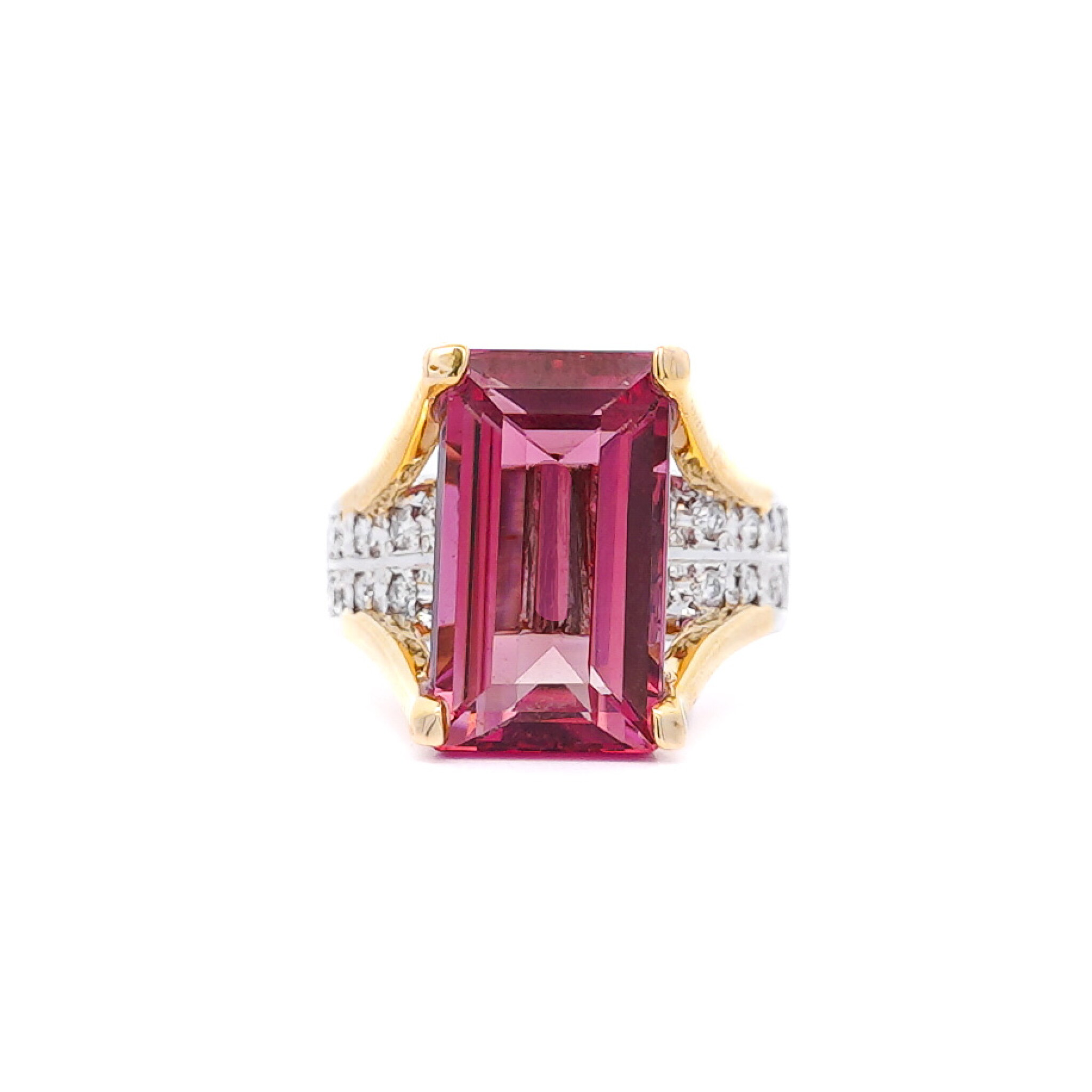 Gold, Platinum, 15.07ct Tourmaline and Diamond Ring — view 1