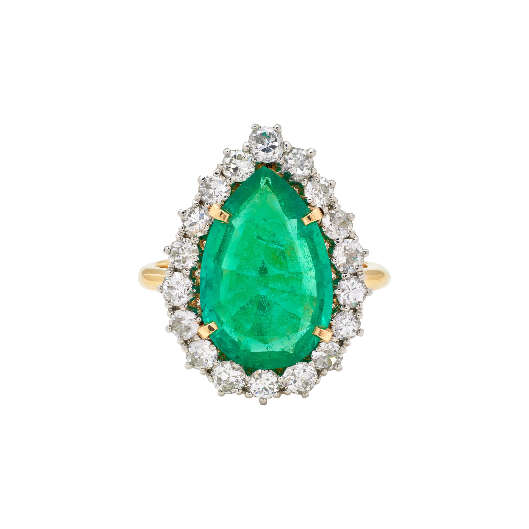 Gold, Platinum, 3.64ct Colombian Emerald and Diamond Ring — view 1