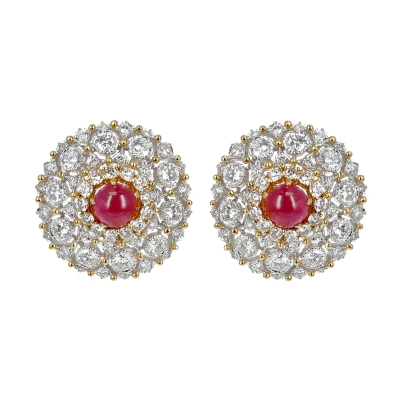 Gold, Ruby and Diamond Earclips