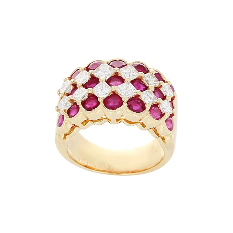 Gold, Ruby and Diamond Lattice Ring
