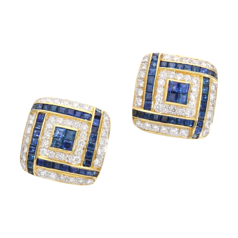 Gold, Sapphire and Diamond Earclips