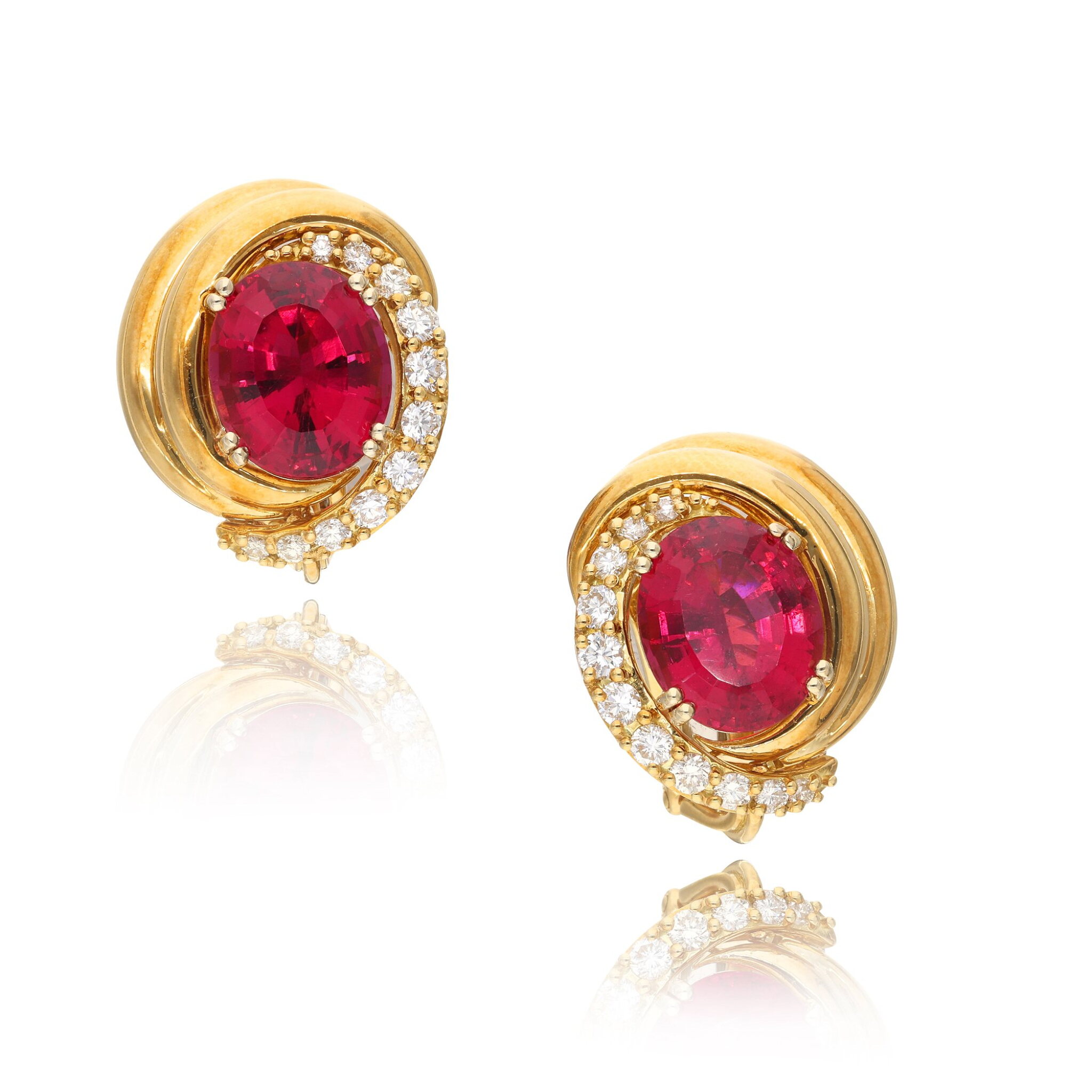 Gold, Tourmaline and Diamond Earclips — view 1