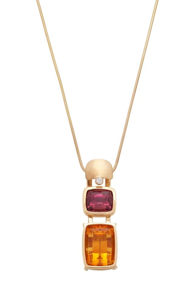 Gold, Tourmaline, Citrine and Diamond Pendant Necklace