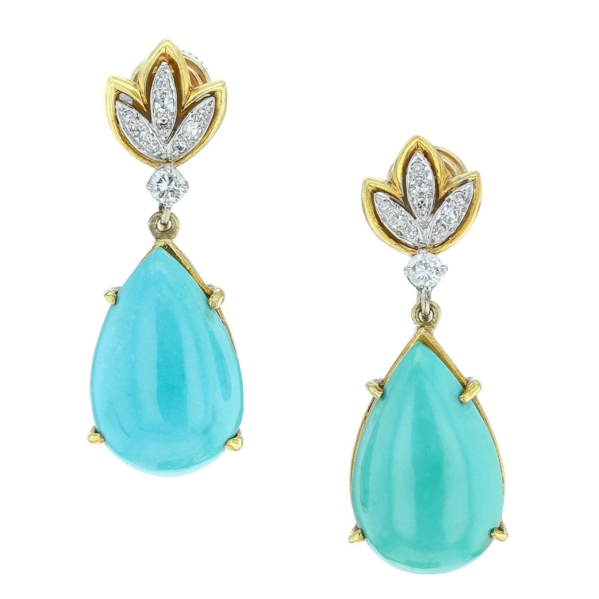 Gold, Turquoise and Diamond Drop Earrings — view 1
