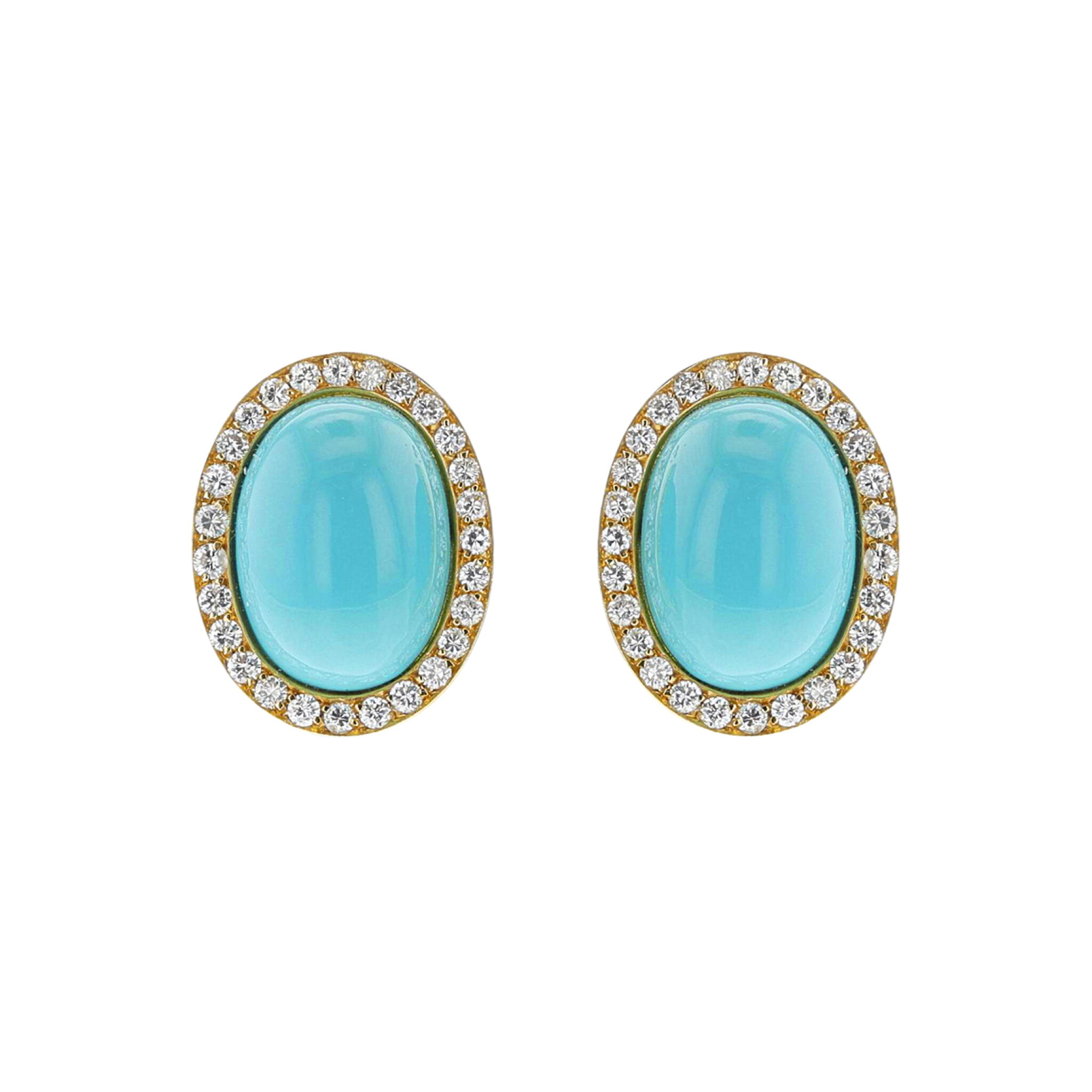 Gold, White Gold, Turquoise and Diamond Earclips — view 1