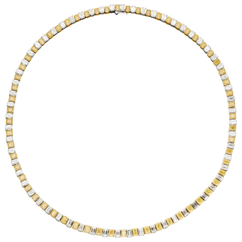 Gold, White Gold, 12.70ctw Yellow Diamond and 12.30ctw Diamond Tennis Necklace