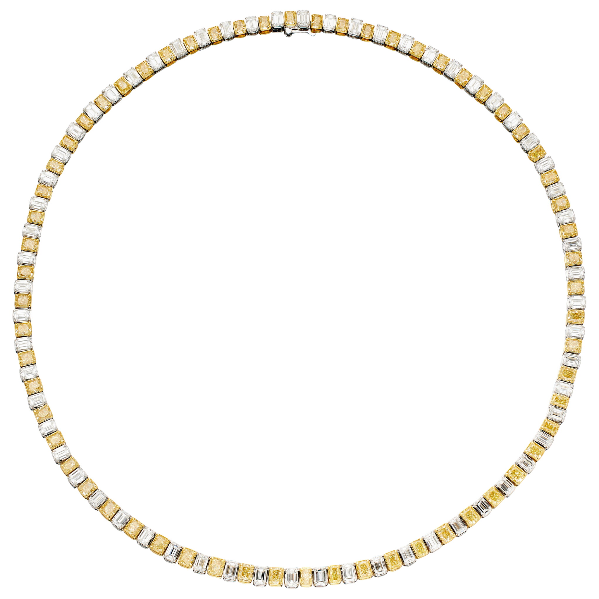 Gold, White Gold, 12.70ctw Yellow Diamond and 12.30ctw Diamond Tennis Necklace — view 1