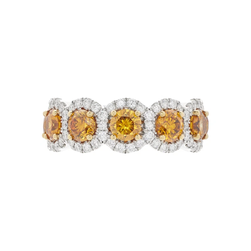 Gold, White Gold, 2.05ctw Orange Diamond and Diamond Half Eternity Band Ring 