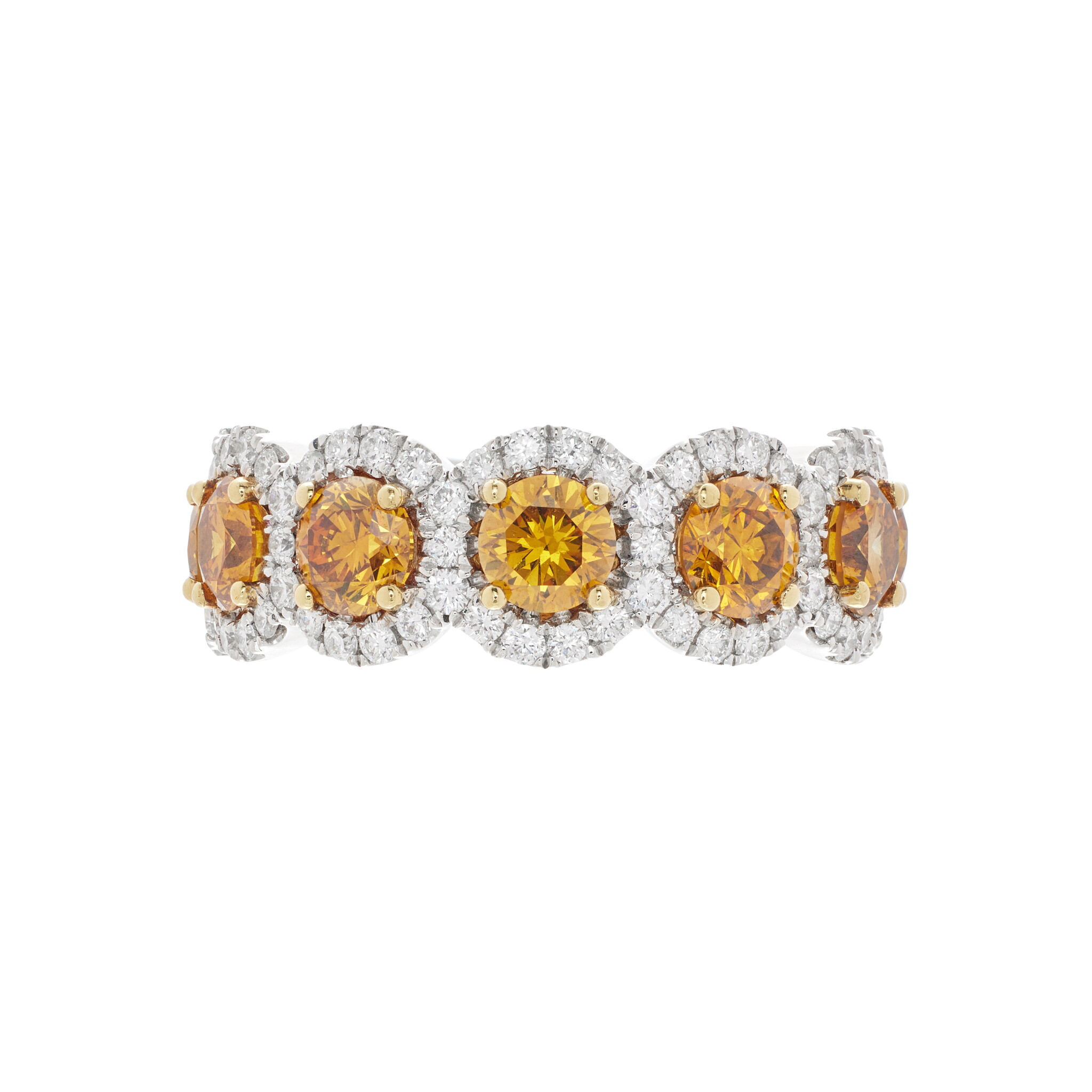 Gold, White Gold, 2.05ctw Orange Diamond and Diamond Half Eternity Band Ring  — view 1
