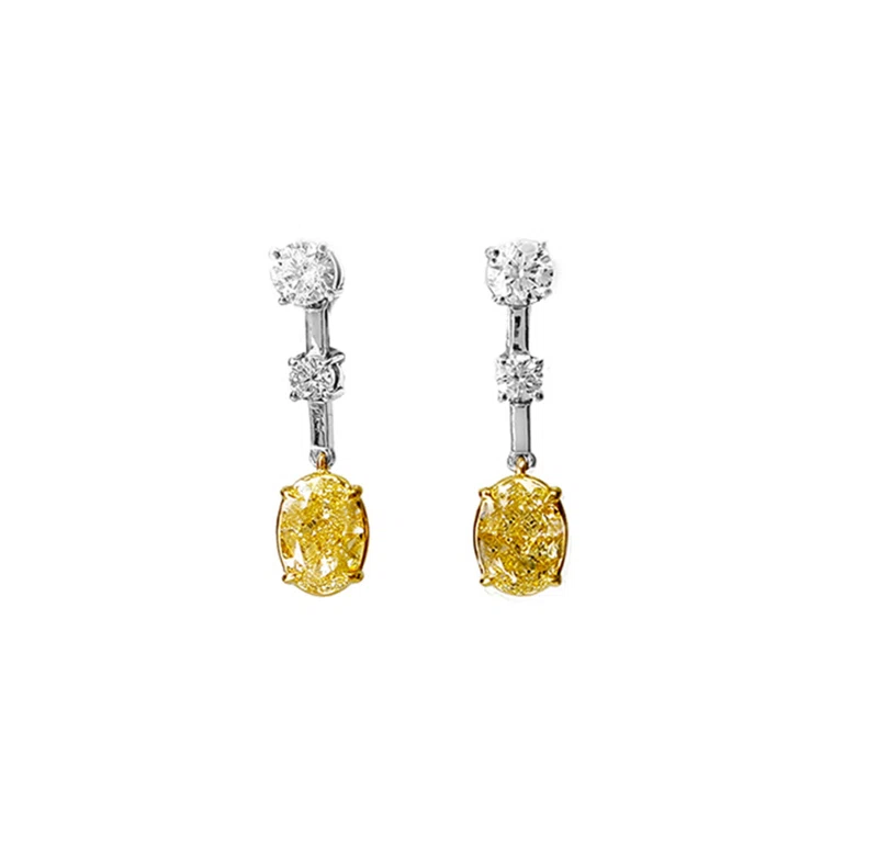 Gold, White Gold, 2.72ctw Oval Cut Fancy Light Yellow Diamond and Diamond Drop Earrings