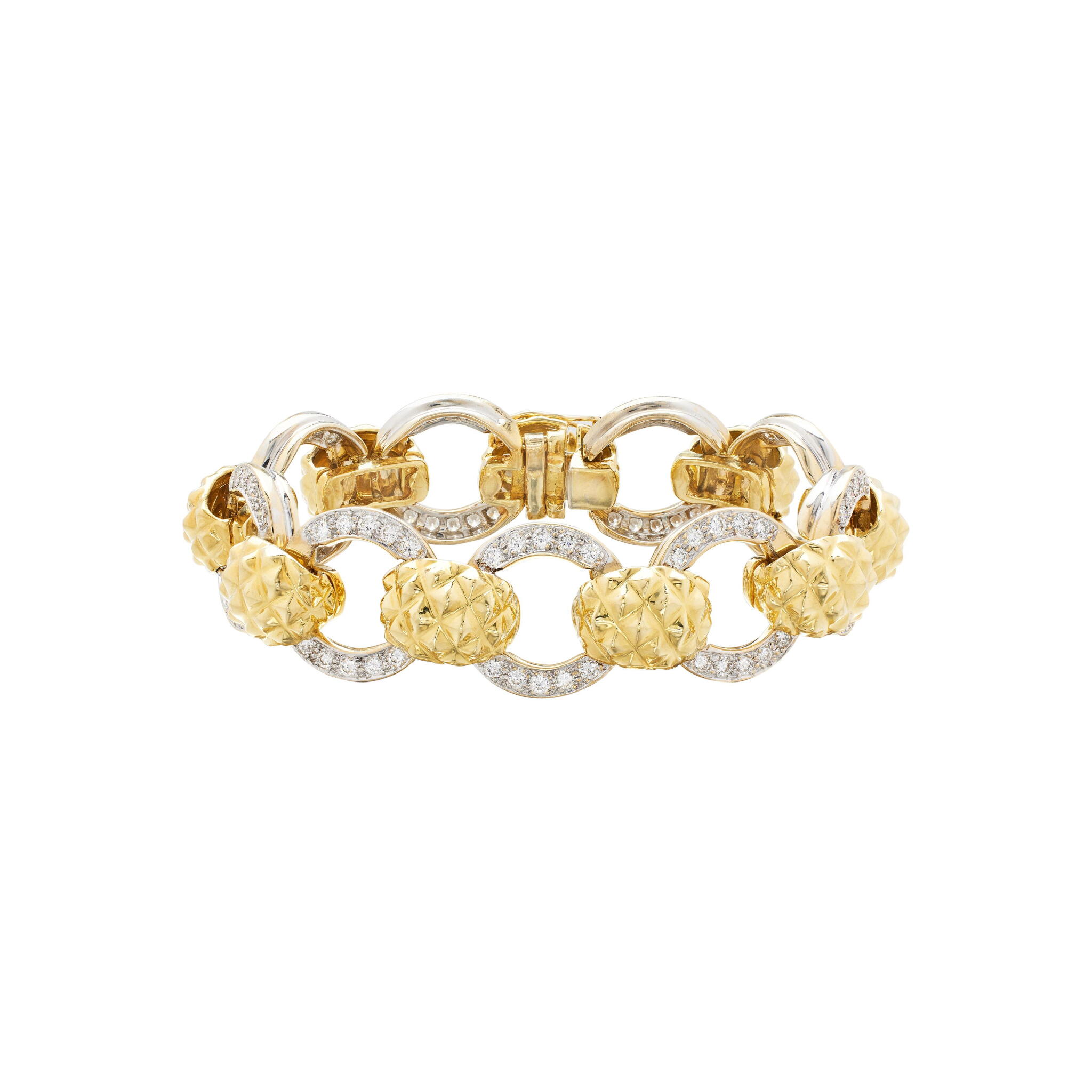 Gold, White Gold and Diamond Link Bracelet — view 1