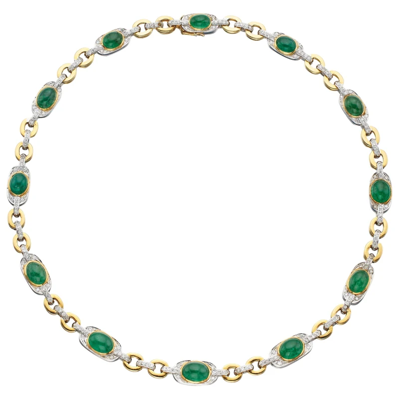 Gold, White Gold, Emerald and Diamond Necklace