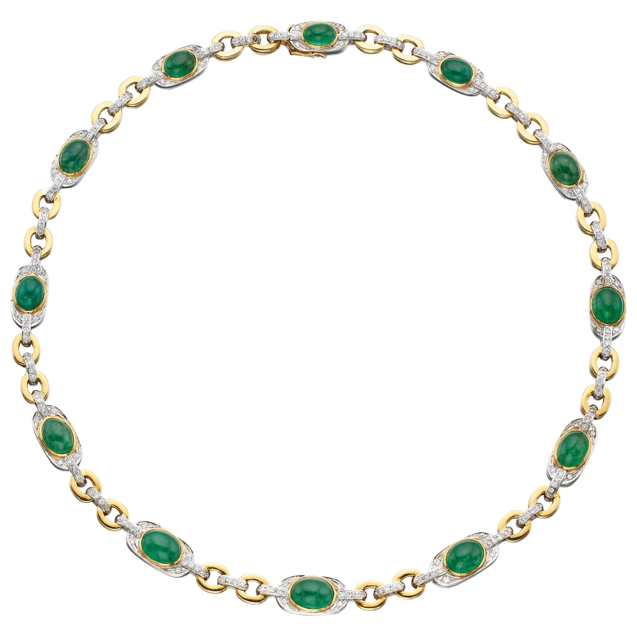Gold, White Gold, Emerald and Diamond Necklace — view 1