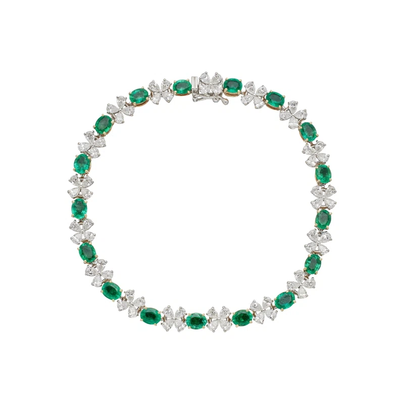 Gold, White Gold, Emerald and Diamond Tennis Bracelet