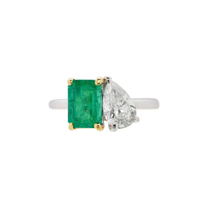 Gold, White Gold, Emerald and Diamond Toi et Moi Ring