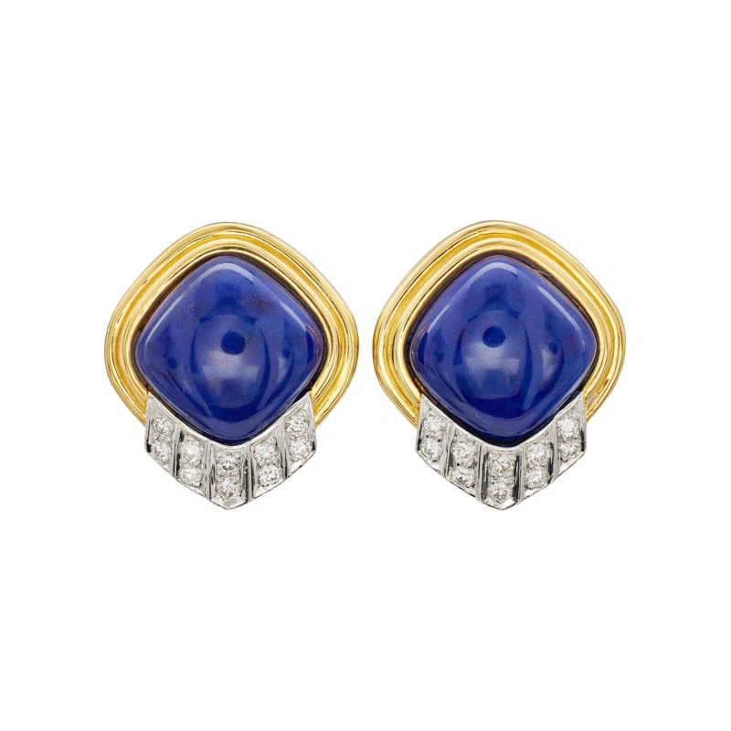 Gold, White Gold, Lapis Lazuli and Diamond Earclips