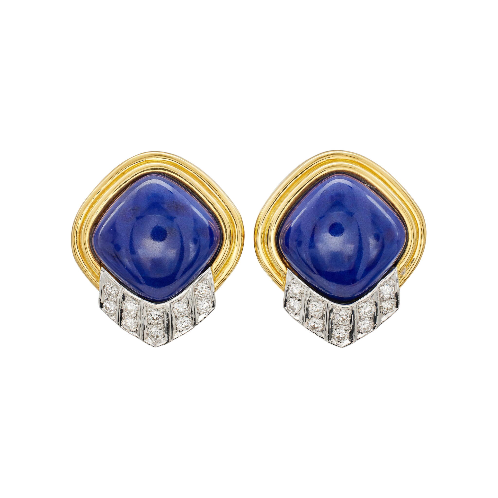 Gold, White Gold, Lapis Lazuli and Diamond Earclips — view 1