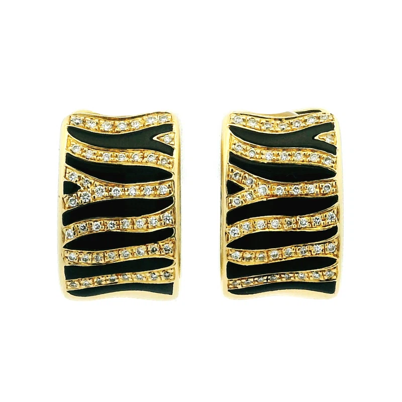 Gold, White Gold, Onyx and Diamond Hoop Earclips
