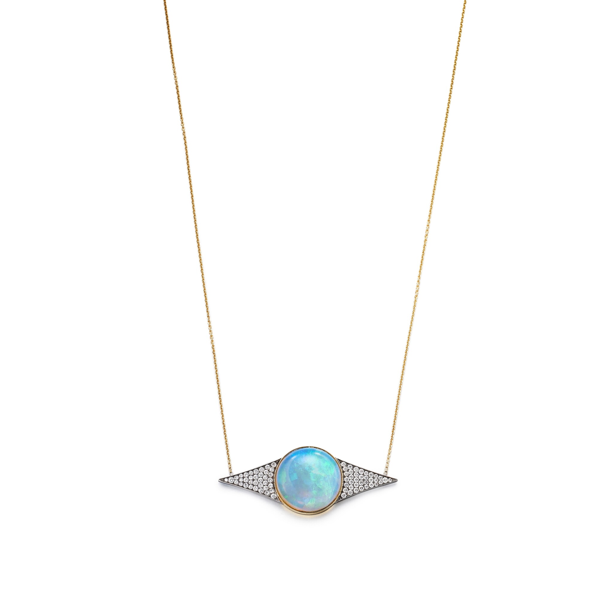 Gold, White Gold, Opal and Diamond Pendant Necklace — view 1