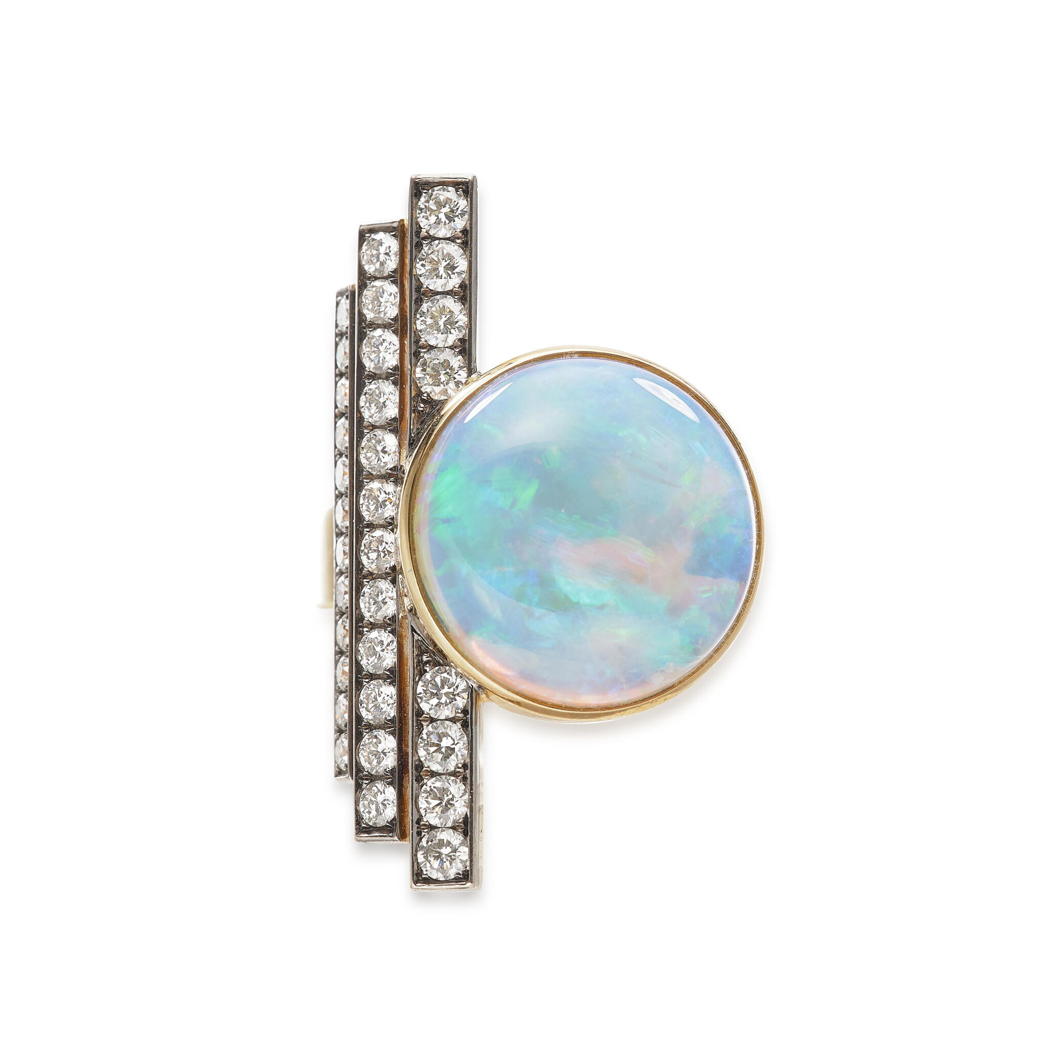 Gold, White Gold, Opal and Diamond Ring — view 1