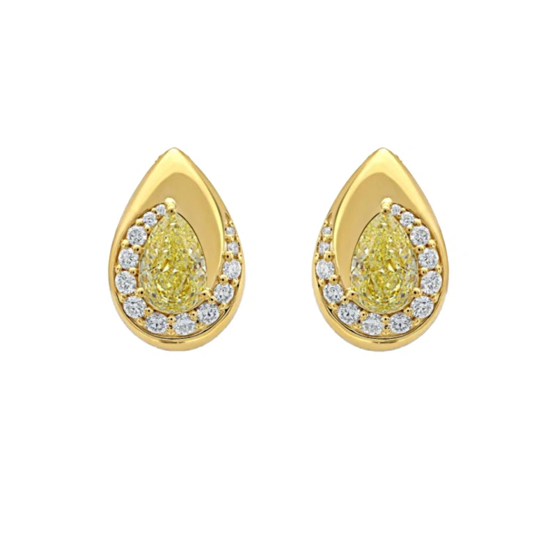 Gold, 2.08ctw Pear Shape Fancy Light Yellow Diamond and Diamond Earrings