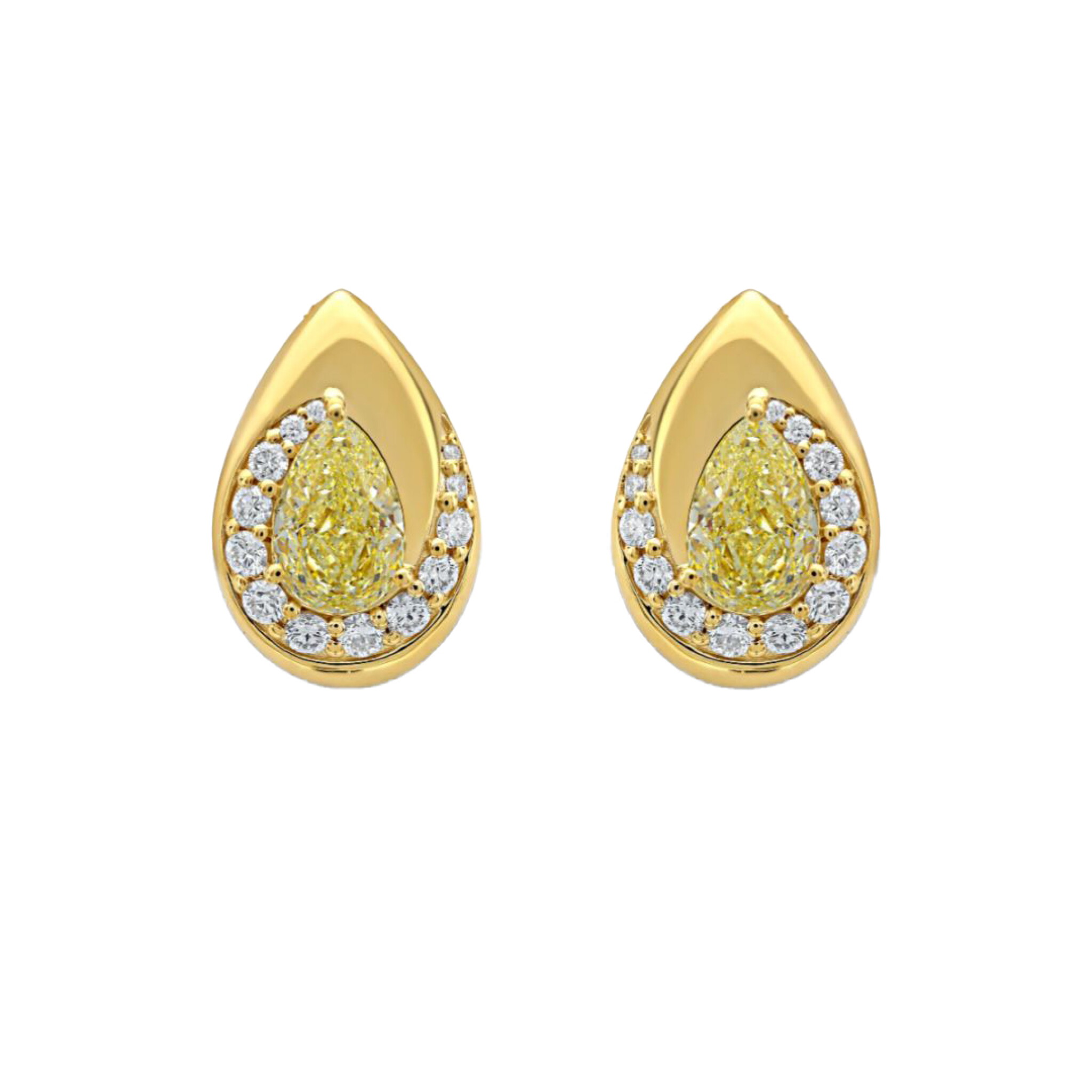 Gold, 2.08ctw Pear Shape Fancy Light Yellow Diamond and Diamond Earrings — view 1