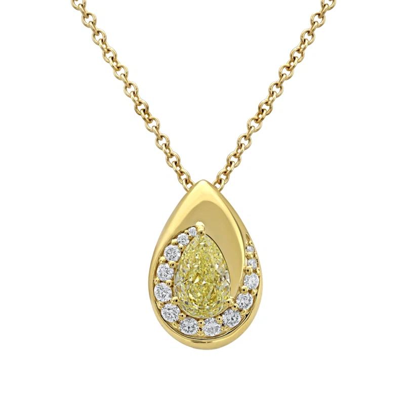 Gold, 1.19ct Pear Shape Fancy Light Yellow Diamond and Diamond Pendant Necklace