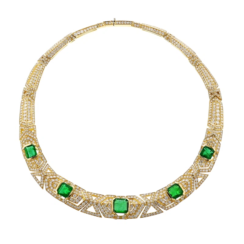 Gold, Zambian Emerald and Diamond Necklace