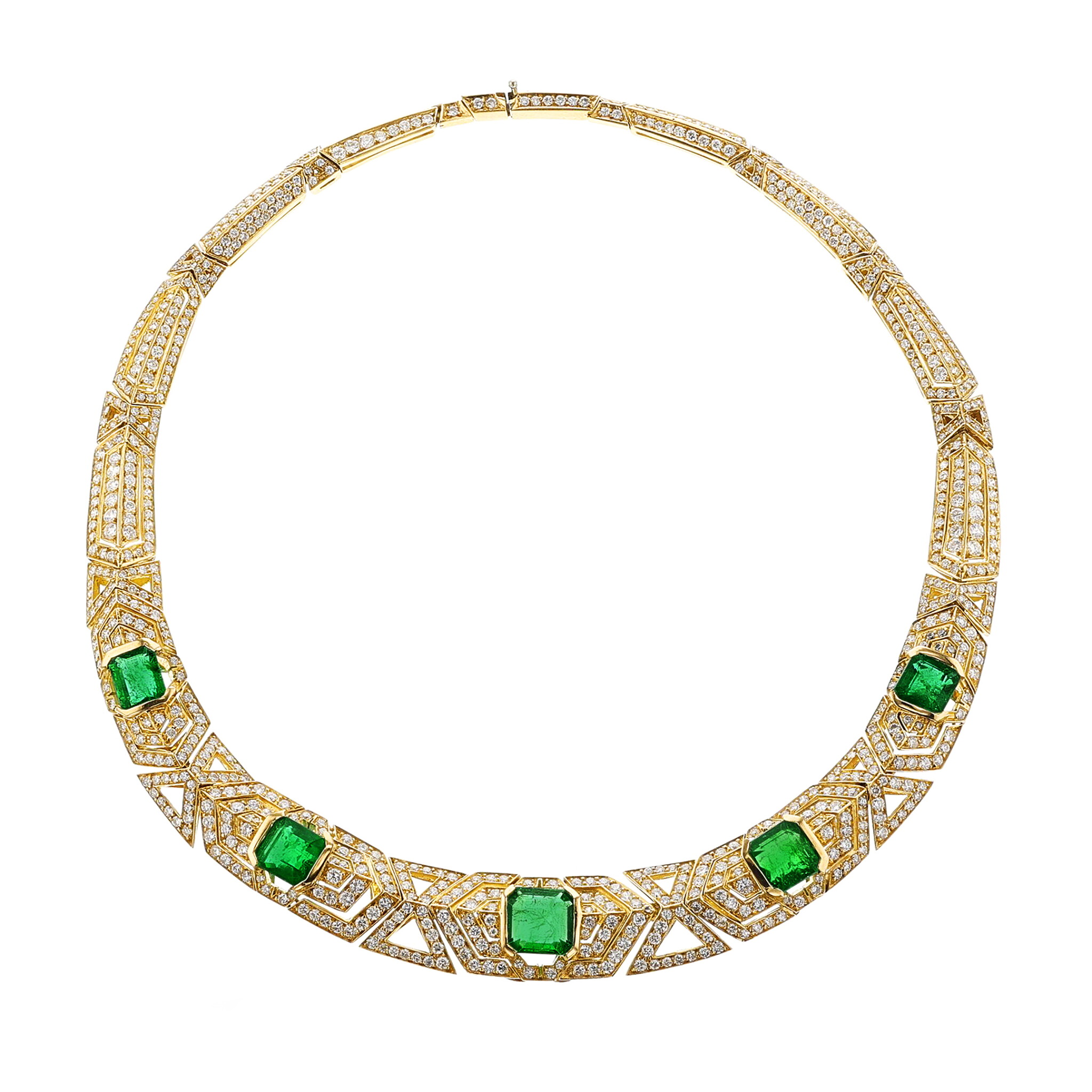 Gold, Zambian Emerald and Diamond Necklace — view 1