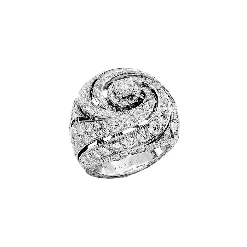 White Gold and Diamond Bombé Ring