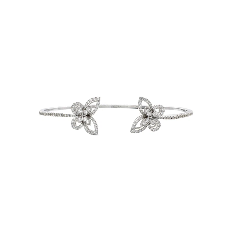 White Gold and Diamond Double Butterfly Silhouette Bangle Bracelet