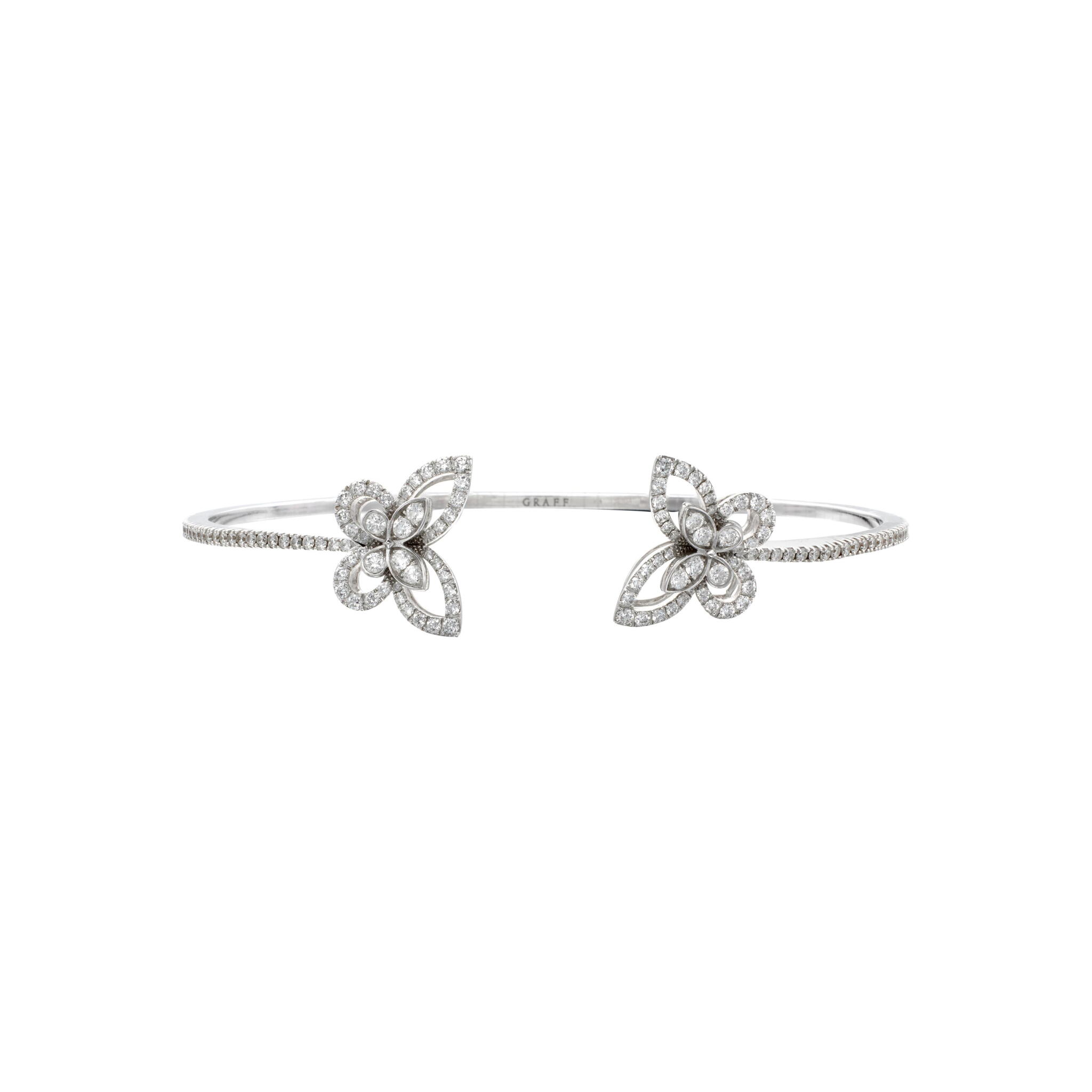 White Gold and Diamond Double Butterfly Silhouette Bangle Bracelet — view 1