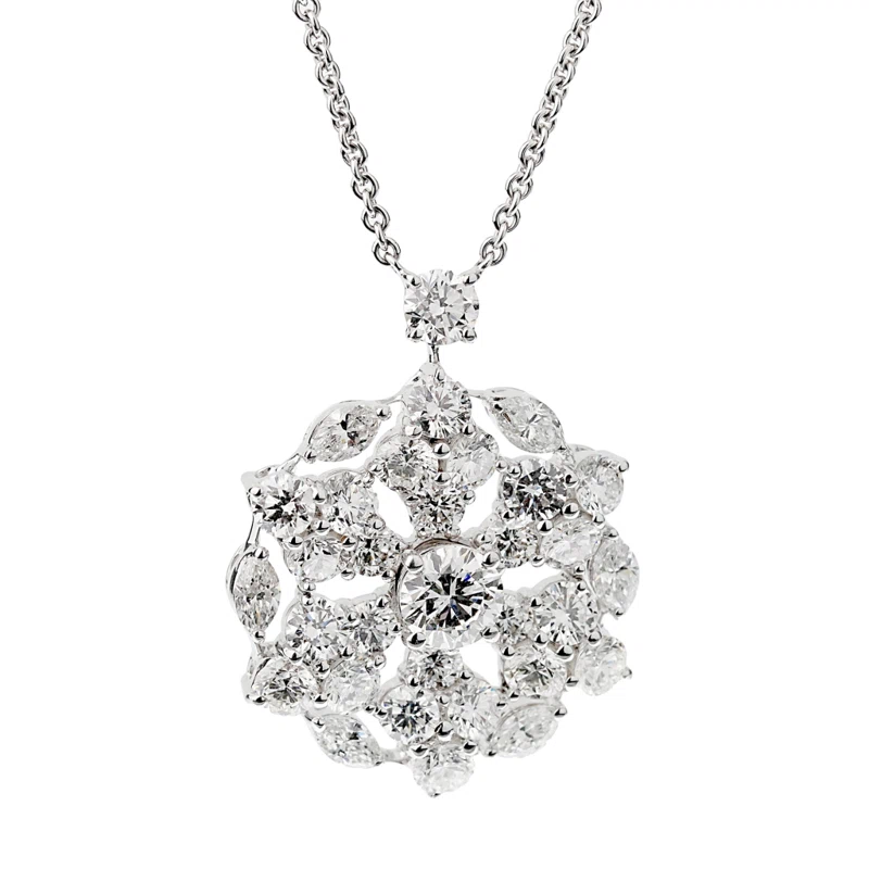 White Gold and Diamond Snowflake Necklace