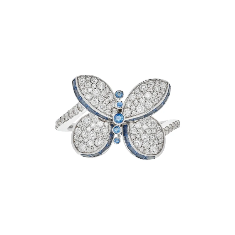 White Gold, Sapphire and Diamond Baby Princess Butterfly Ring